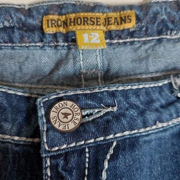 Iron Horse Blue Jeans Denim Pants Embellish Rhinestone Boot Flare Wide Size 12 - Picture 5 of 15
